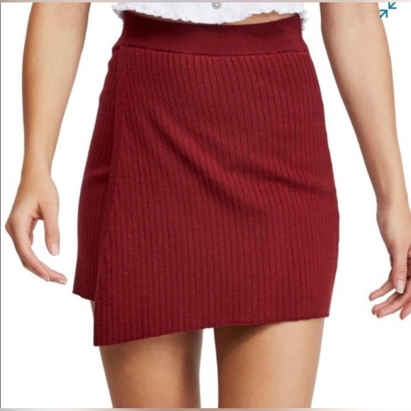 Free People Burgundy Faux Wrap Mini Skirt - Picture 4 of 6